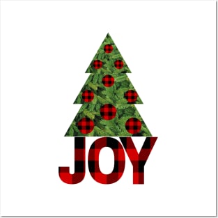 Christmas Joy with Buffalo Print Pattern and a Pine Tree Posters and Art